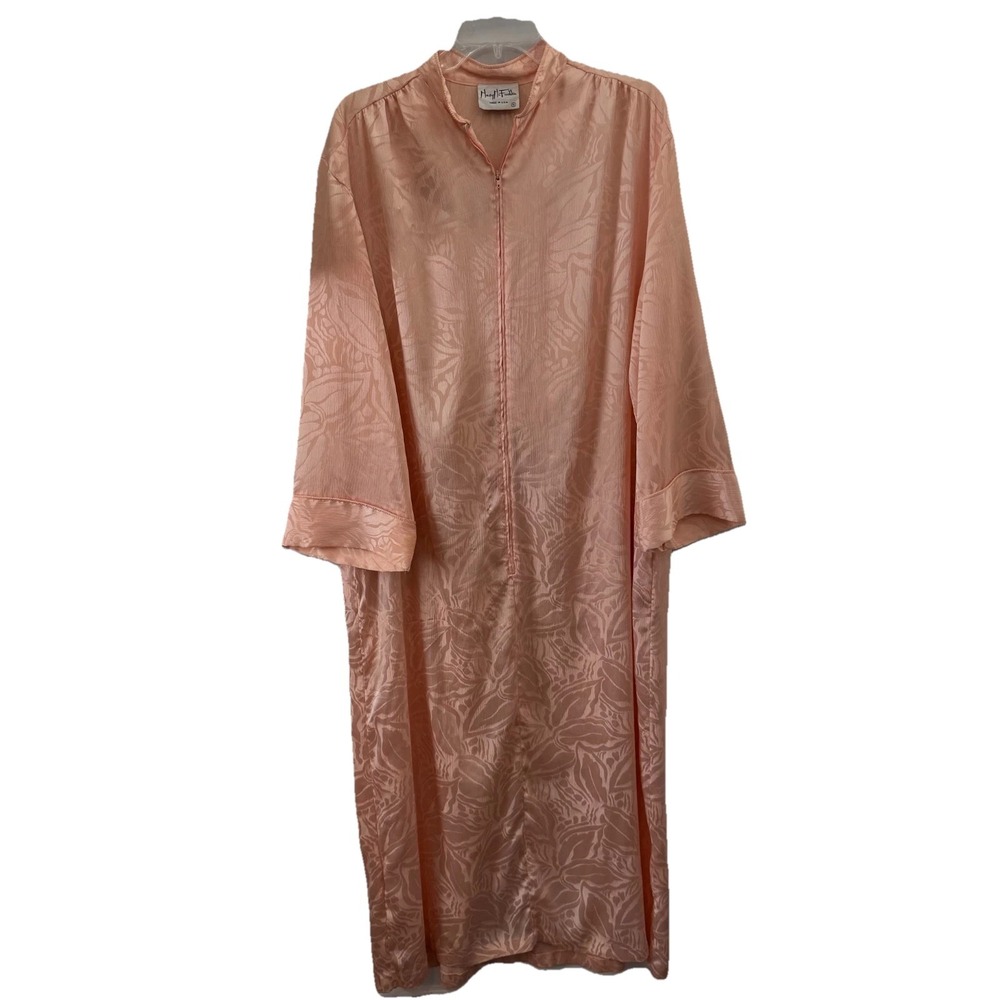 Vintage Mary McFadden Gown Dress Womens Small Peach‎ Floral Half-Zip USA Made